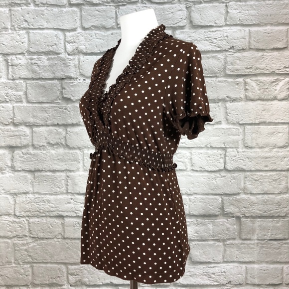 BCBG Maxazria Polka Dot Babydoll Top - Picture 2 of 5